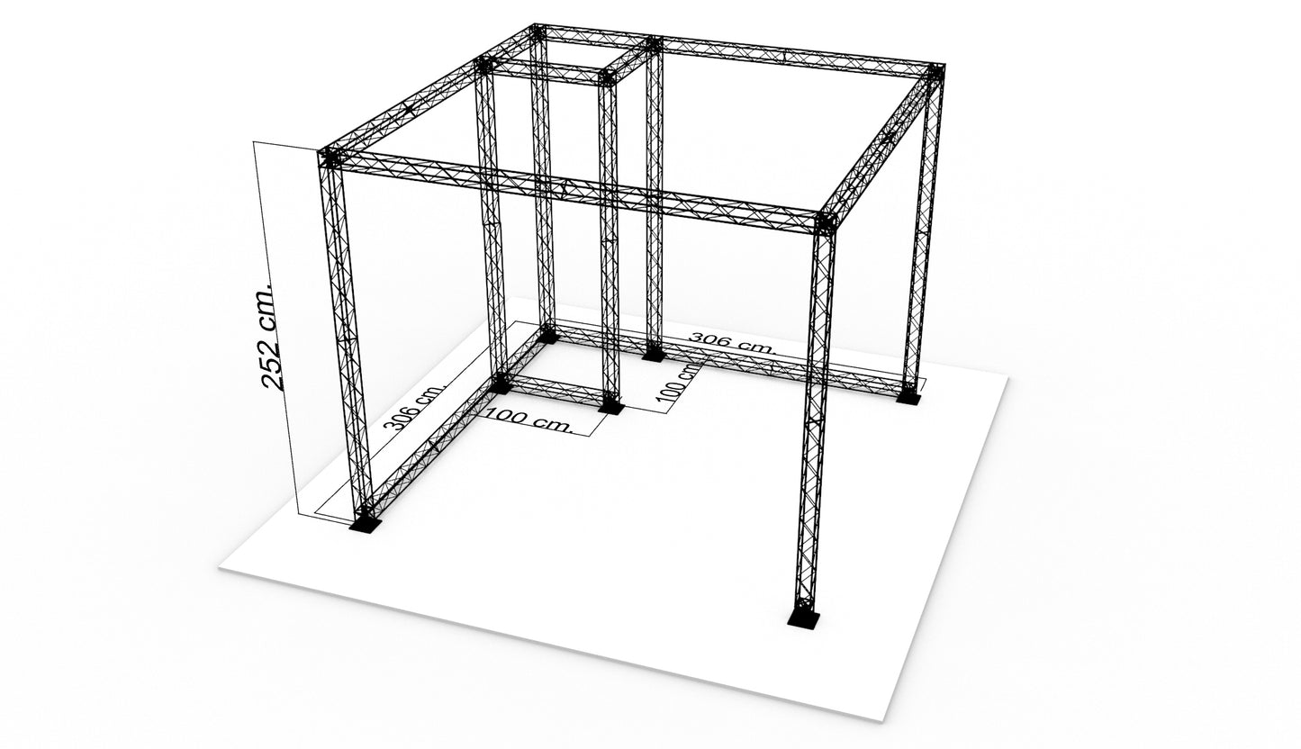 L-stand 300x300x250 (LxBxH) med opbevaringsrum